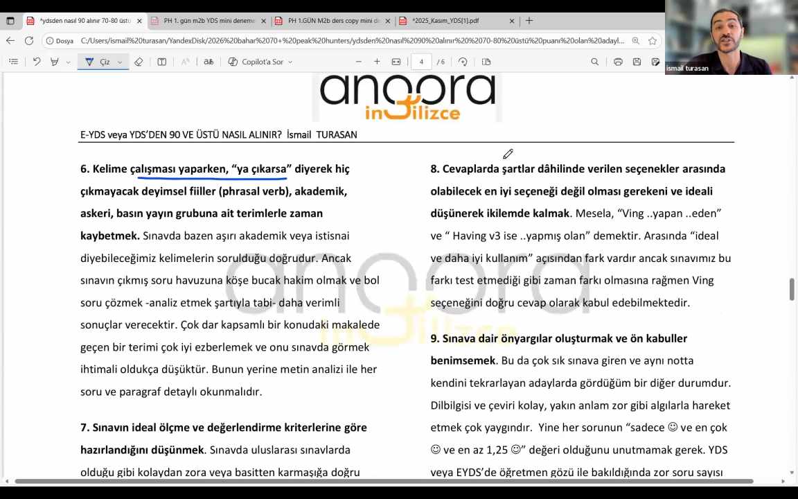 2026 MAYIS İLERİ SEVİYE e-YDS ONLINE KAMP İSMAİL TURASAN