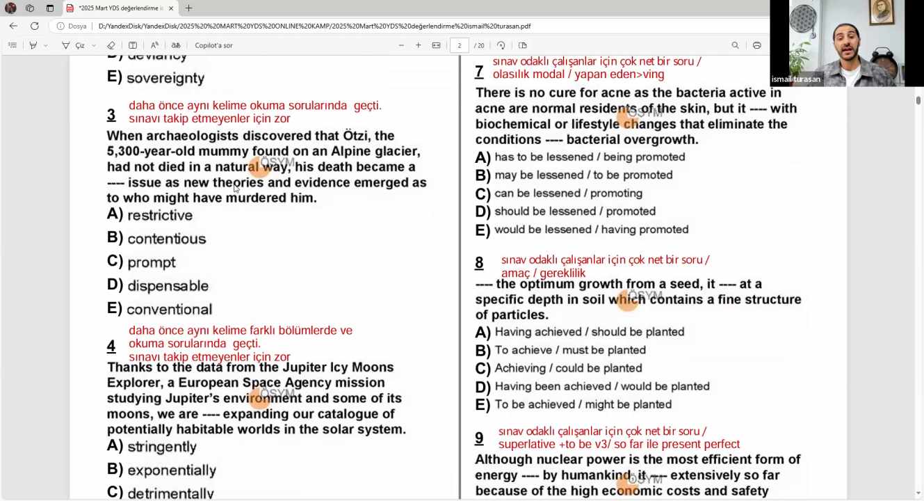 2025 MART YDS DEĞERLENDİRME VİDEOSU İSMAİL TURASAN